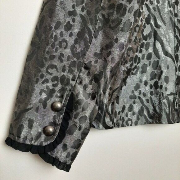 COLDWATER CREEK / Blazer Jacket Button Front Black & Grey Abstract Sz L - Picture 12 of 14